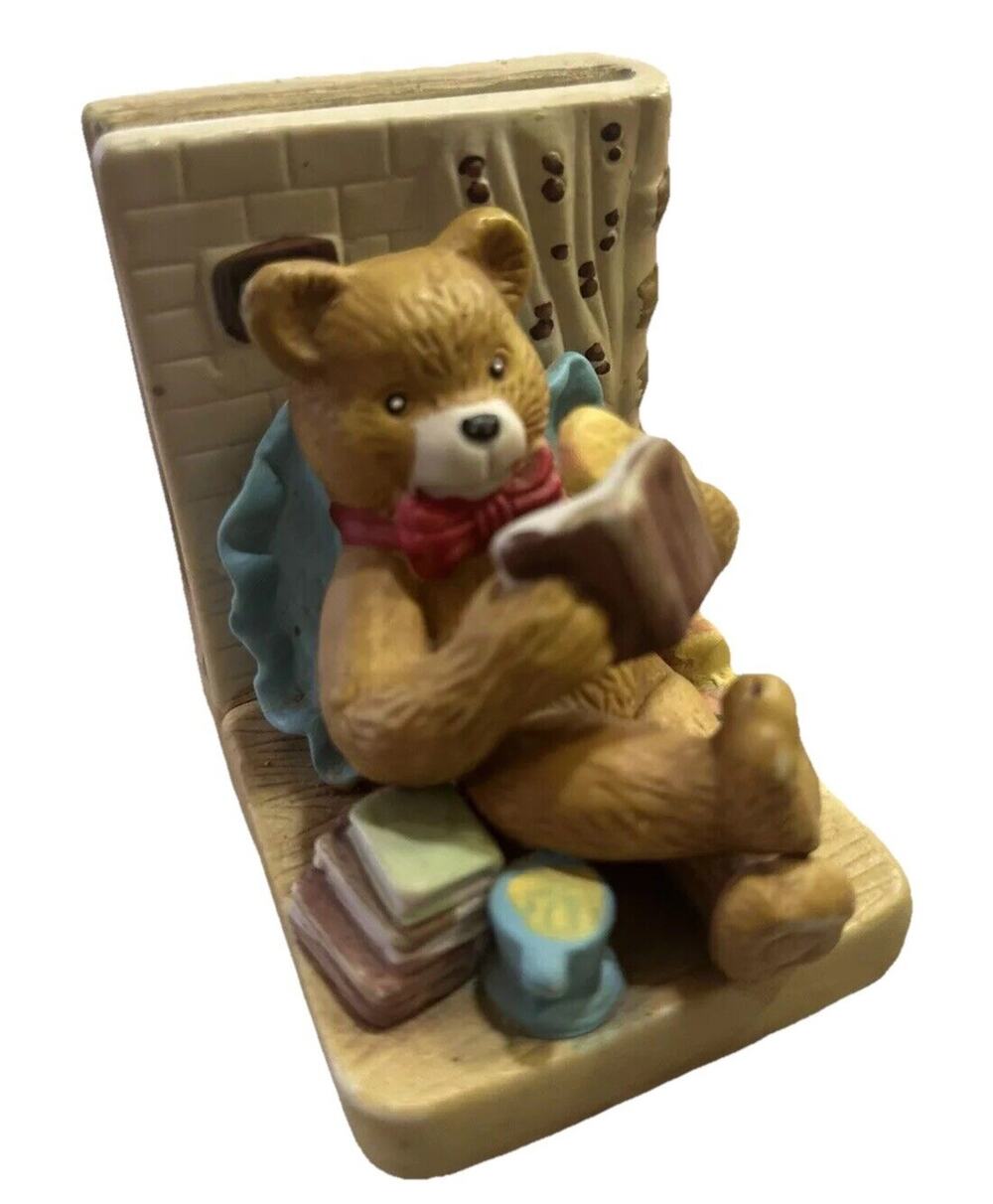 Vintage Ceramic Teddy Bear Bookend Reading Books Shelf Decor